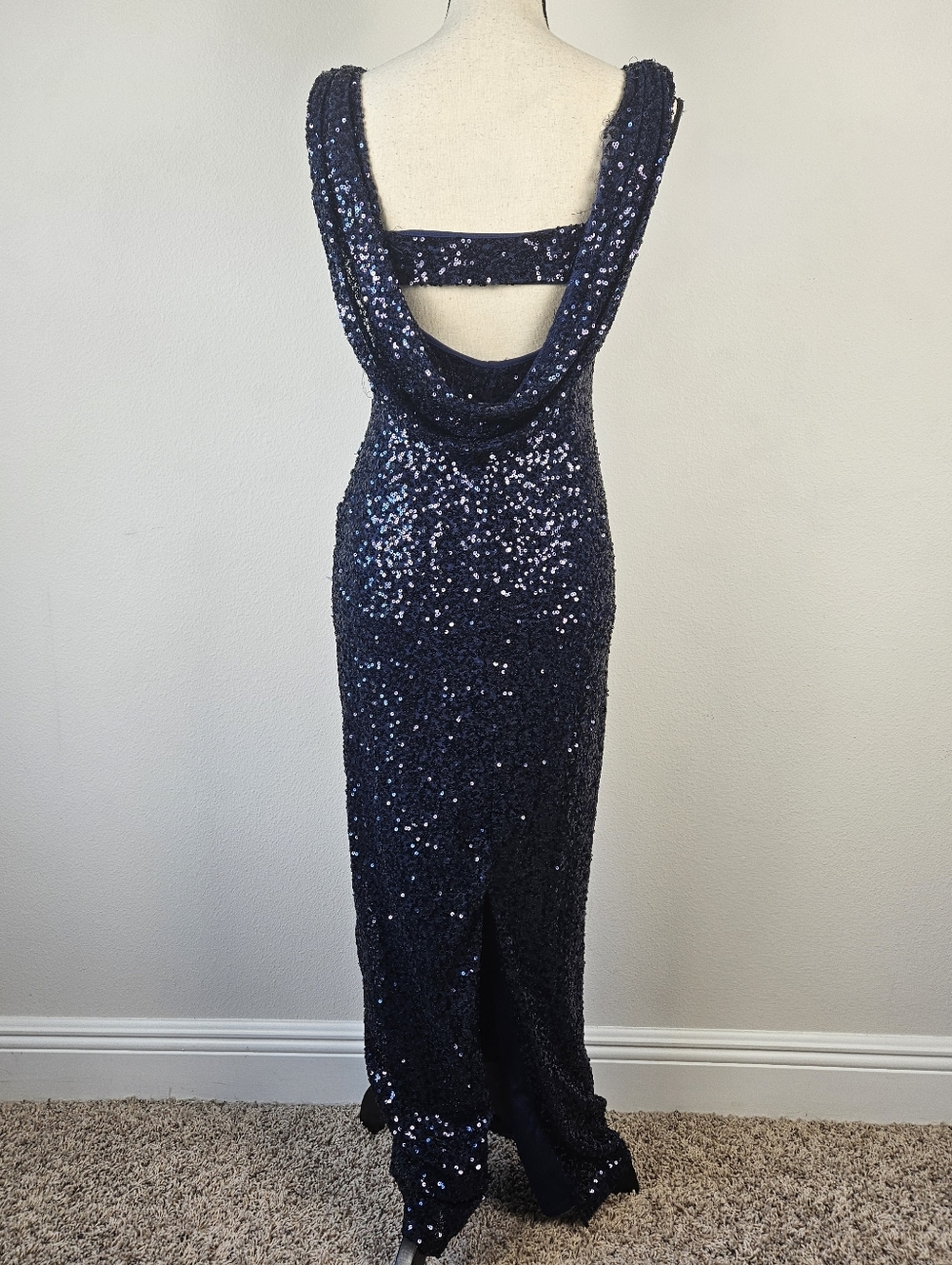 Women's Formal Prom Navy Blue  Sequin Floor  Length Gown Sz 4